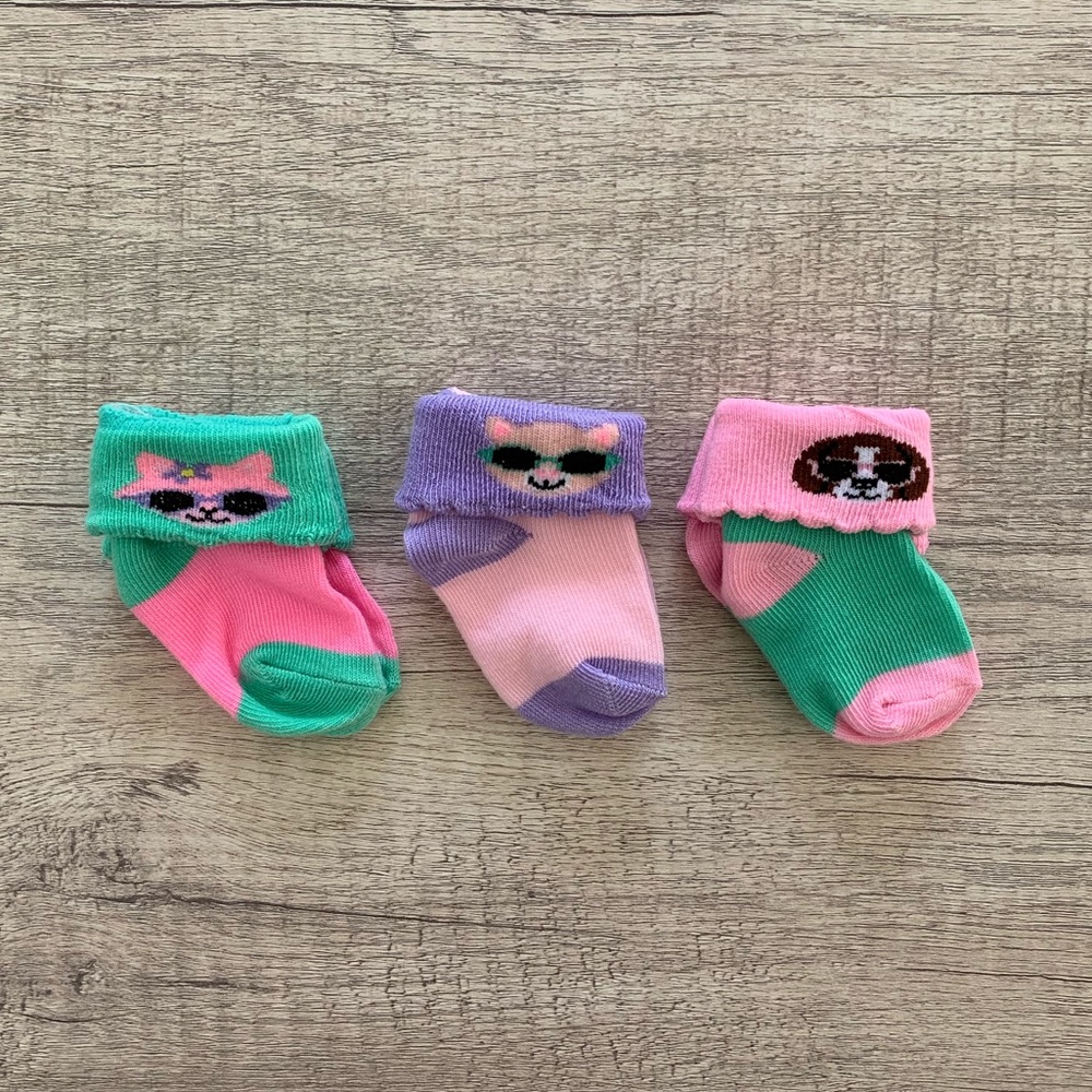 NWOT! Baby Girl Socks, Set of 3 Pairs, 0-6mo